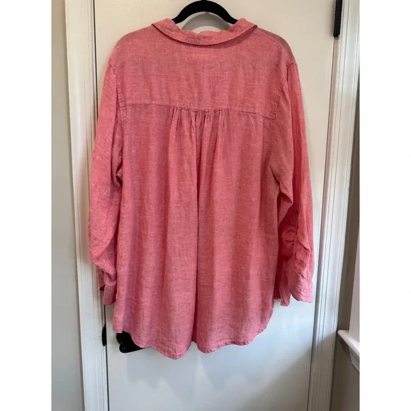 Sigrid Olsen Womens 2X Pink 100% Linen Roll Tab Sleeve Henley Tunic Top Blouse - Picture 5 of 6